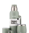Kit Termo 750Ml. Slim Con Manija + Mate De Acero Con Tapa Oliva