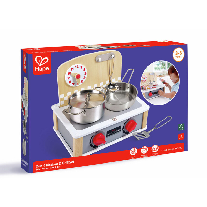 Juego de cocina y parrilla 2 en 1 Hape Juego de cocina y parrilla 2 en 1 Hape