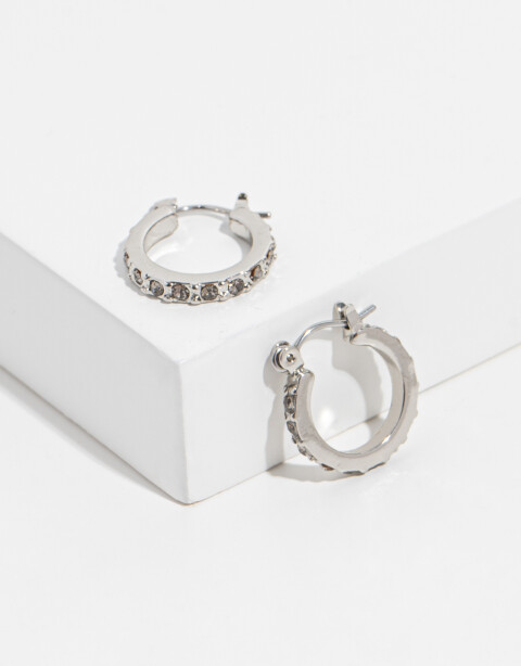 Aros Argollas Strass Argollas Con Strass - Plateado Rodio