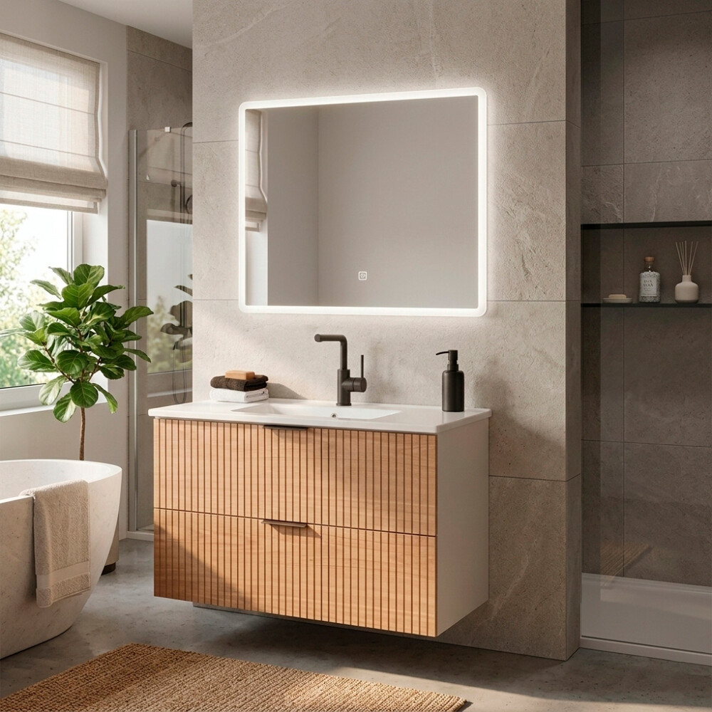 MUEBLE DE BAÑO CON ESPEJO LUZ LED MODELO 6032-60 / MUEBLE + ESPEJO LED - 60 cm Mueble De Baño Con Espejo Luz Led Modelo 6032-60 / Mueble + Espejo Led - 60 Cm