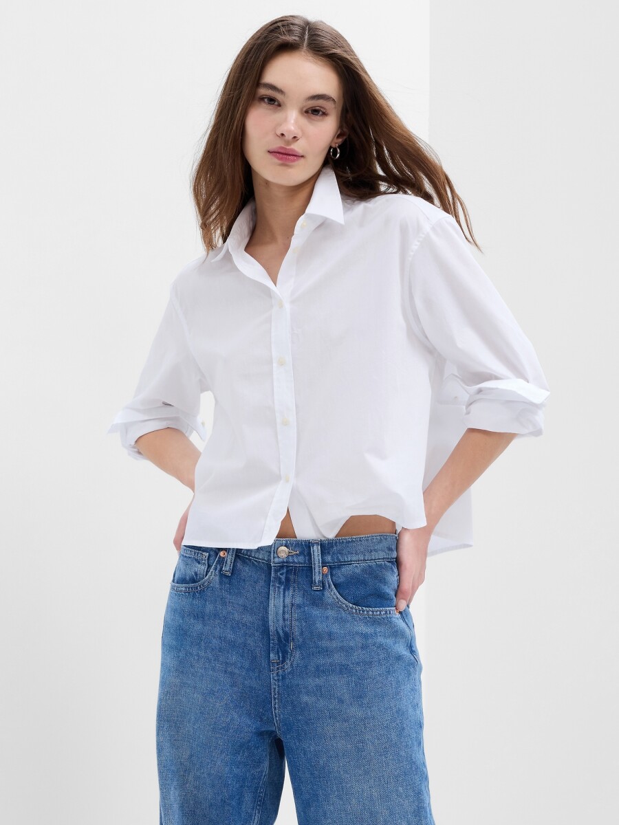 Camisa Corta Poplin Mujer - Optic White V6 