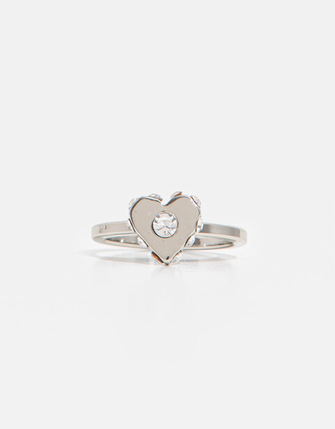 Anillos Chicos Strass Anillo De Corazón - Plateado Rodio