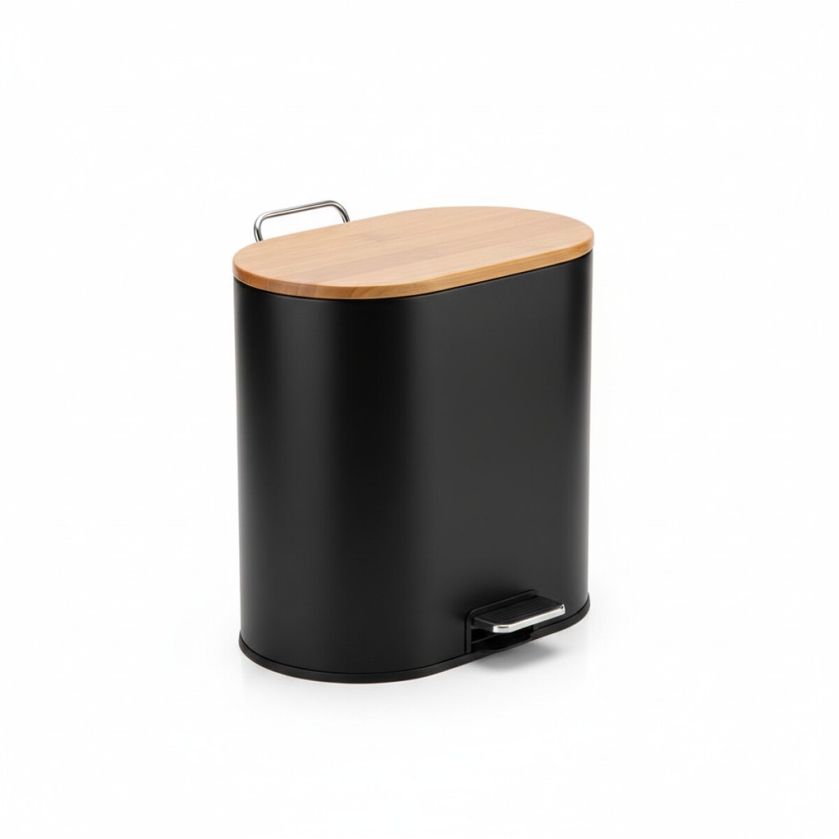 BASURERO OVAL METAL NEGRO/BAMBU C/PEDAL 5L 