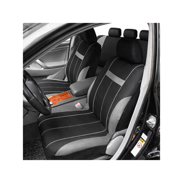 Cubreasientos De Tela 9 Piezas Negro Con Franjas Grises Cubreasientos De Tela 9 Piezas Negro Con Franjas Grises