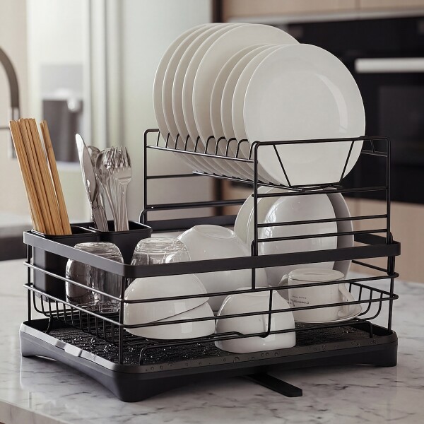 Escurridor Seca Platos Vajilla 2 Niveles Con Bandeja Drenaje Agua Cocina Imback Color Negro Escurridor Seca Platos Vajilla 2 Niveles Con Bandeja Drenaje Agua Cocina Imback Color Negro