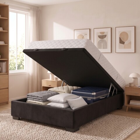 Base Box Baul para Sommier Colchon - Estructura Madera Maciza - Negro 138 x 188 x 35 cm
