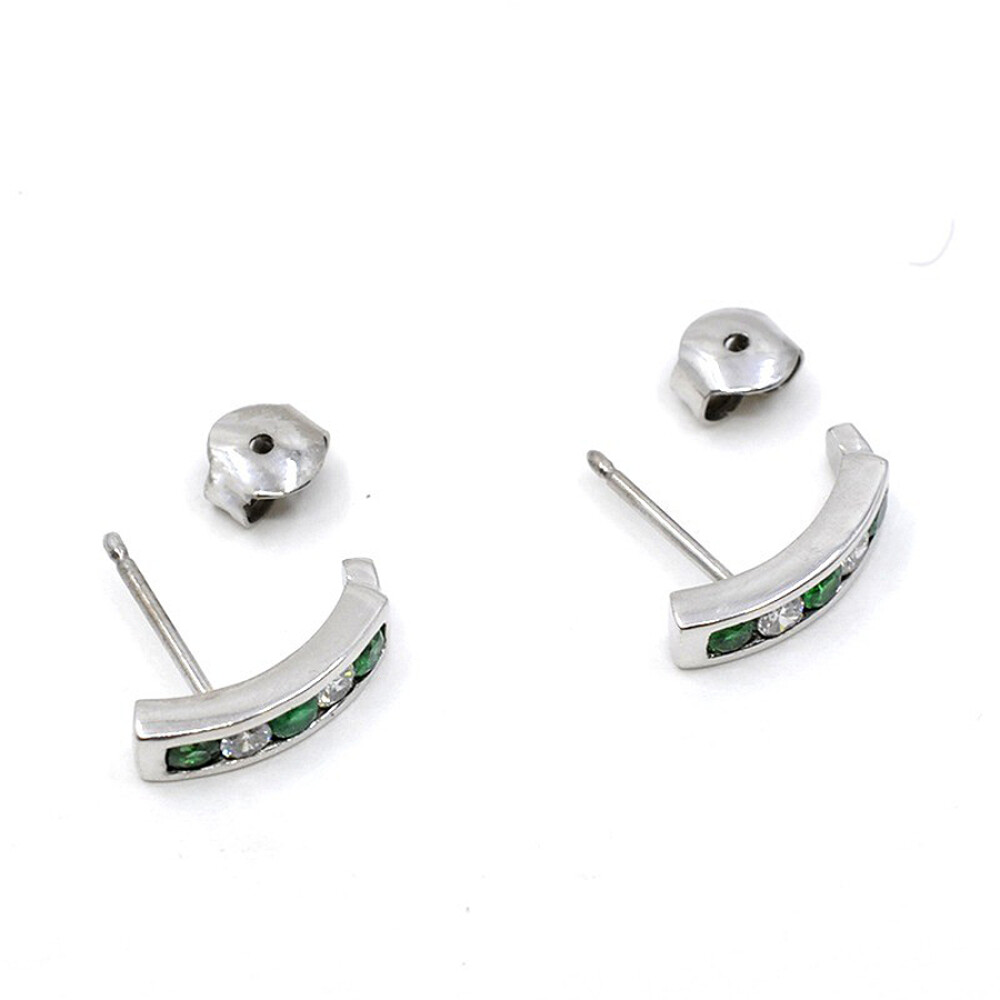Aros 18K Blanco Con Brillantes Y Esmeraldas Aros 18K Blanco Con Brillantes Y Esmeraldas
