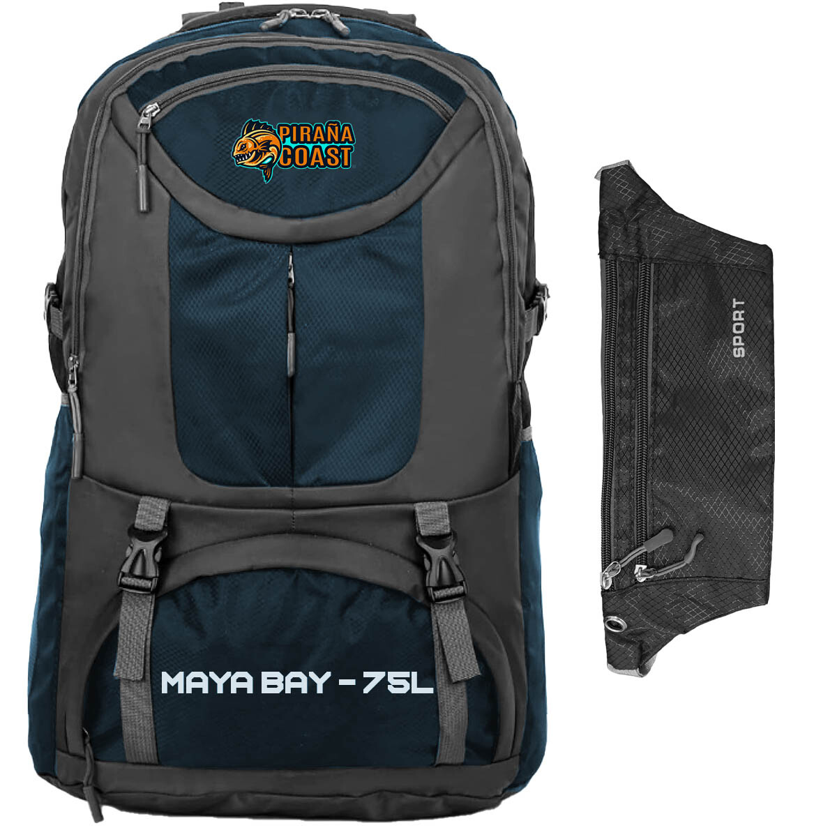 Mochila Camping Maya Bay 75 L + Riñonera Trekking - Azul 