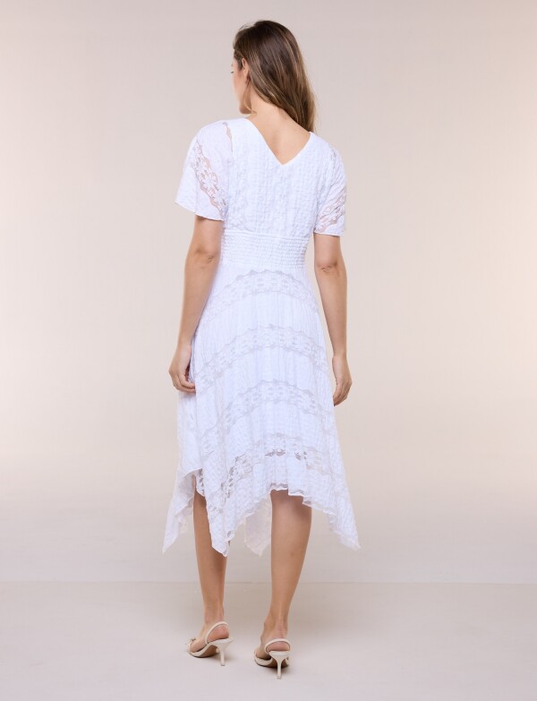 Vestido De Encaje Con Frunces BLANCO
