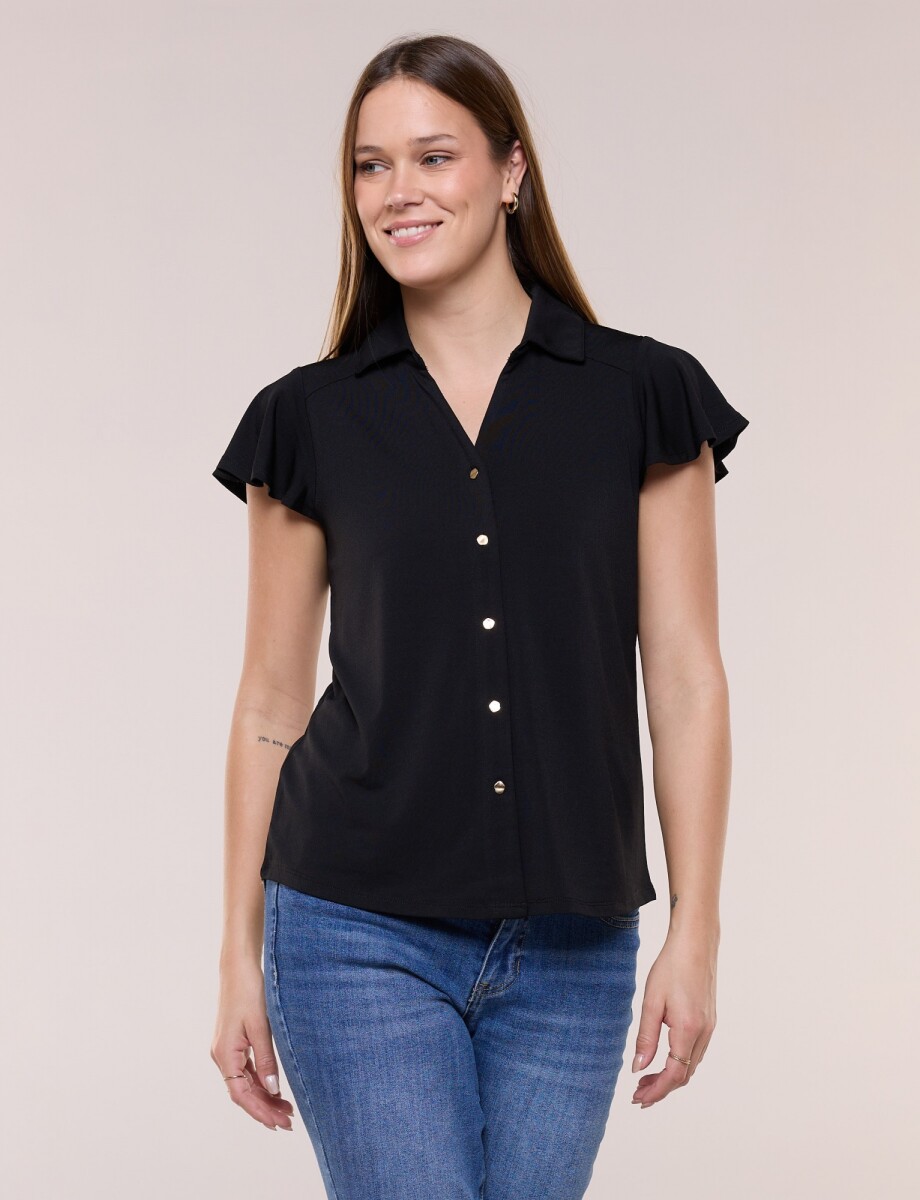 Camisa Manga Corta Con Volados - Negro 