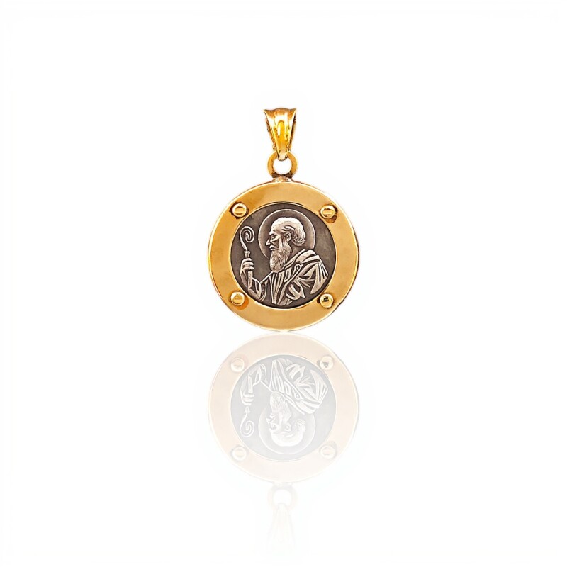 Dije San Benito-Oro bajo y Plata quemada-Sin piedra-CP8593 sinpiedra