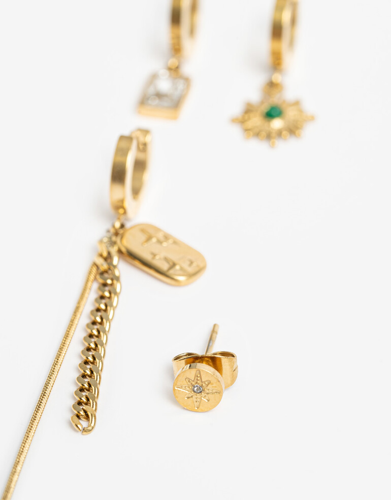 Aros Sets Strass Set De Aros De Acero - Dorado