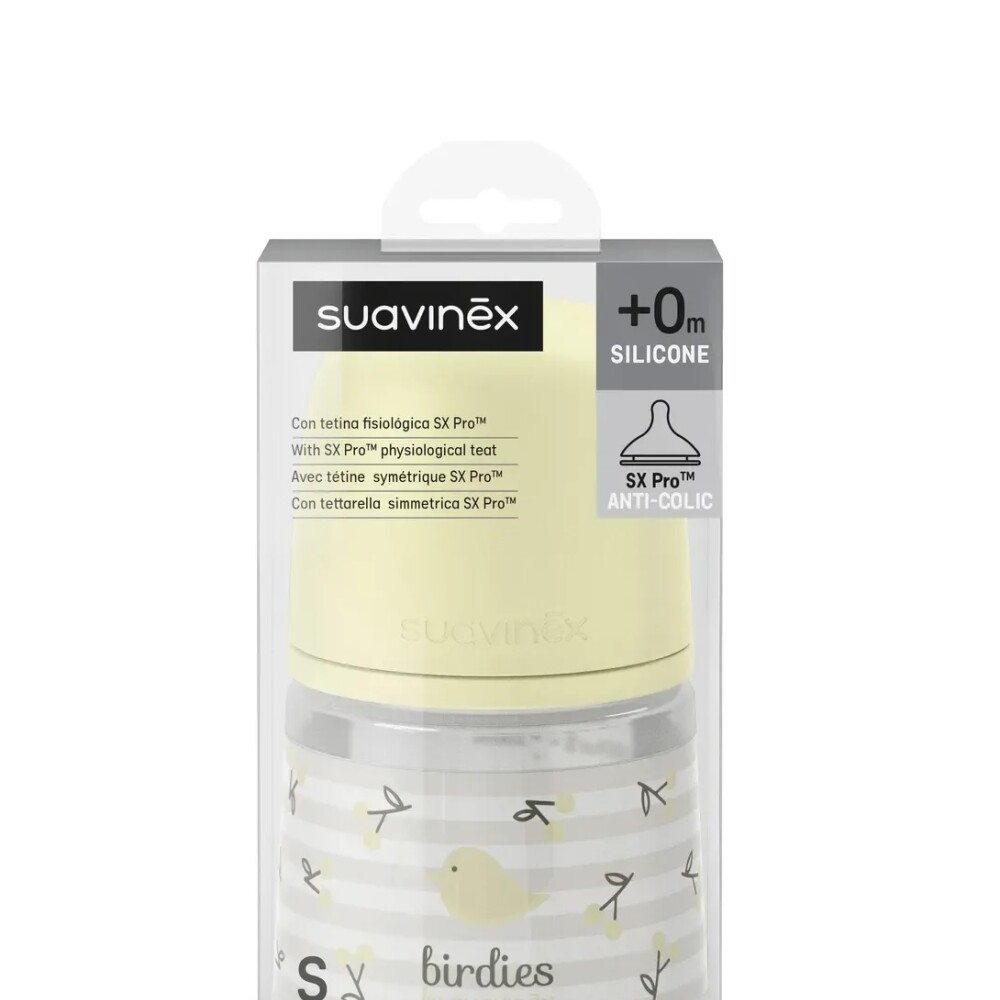 Biberón 150ml suavinex tetina fisiológica SX Pro - Birds Amarillo