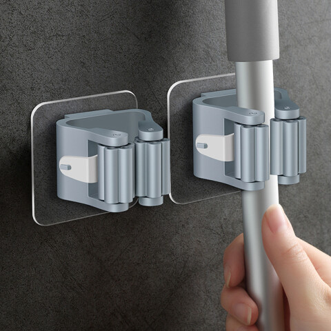 Soporte de pared para escoba autoadhesivo blanco