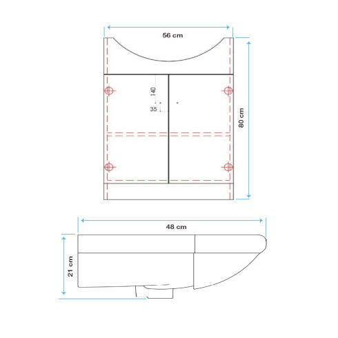 Mueble De Baño Aqualia 2 Puerta Lisas Con Bacha 60X29X80 000