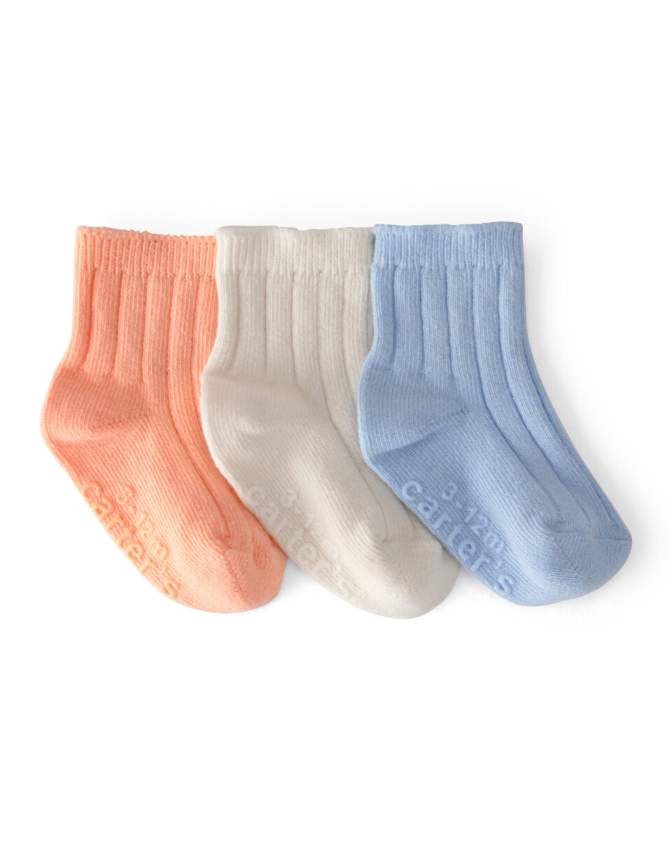Pack tres pares de medias tobilleras de algodón, azul, crema y naranja 