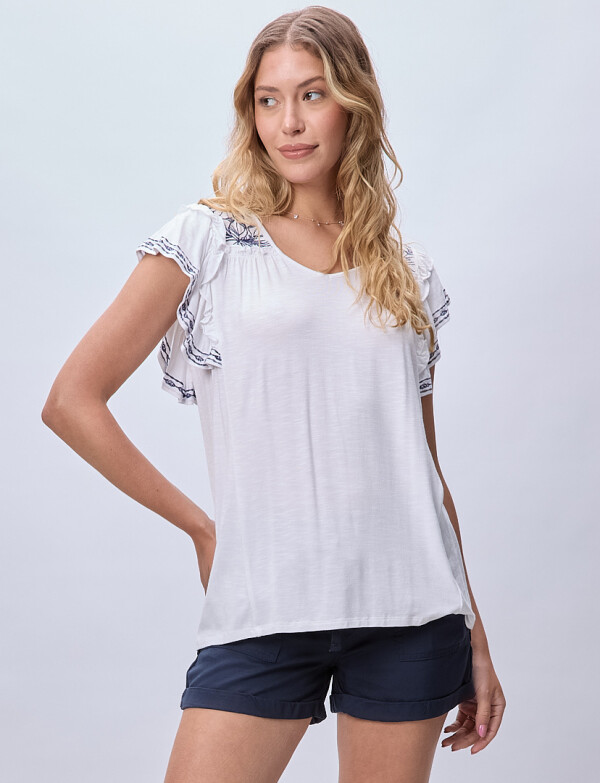 Blusa Bordada BLANCO/AZUL