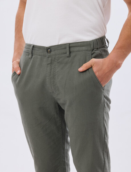PANTALÓN DE LINO CON CINTURA ELASTIZADA Verde Oscuro