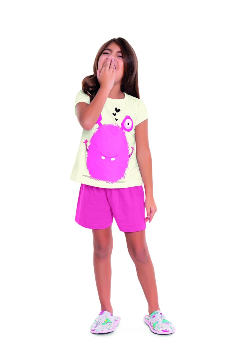 Conjunto pijamas para niñas (blusa y shorts) - MARFIL 