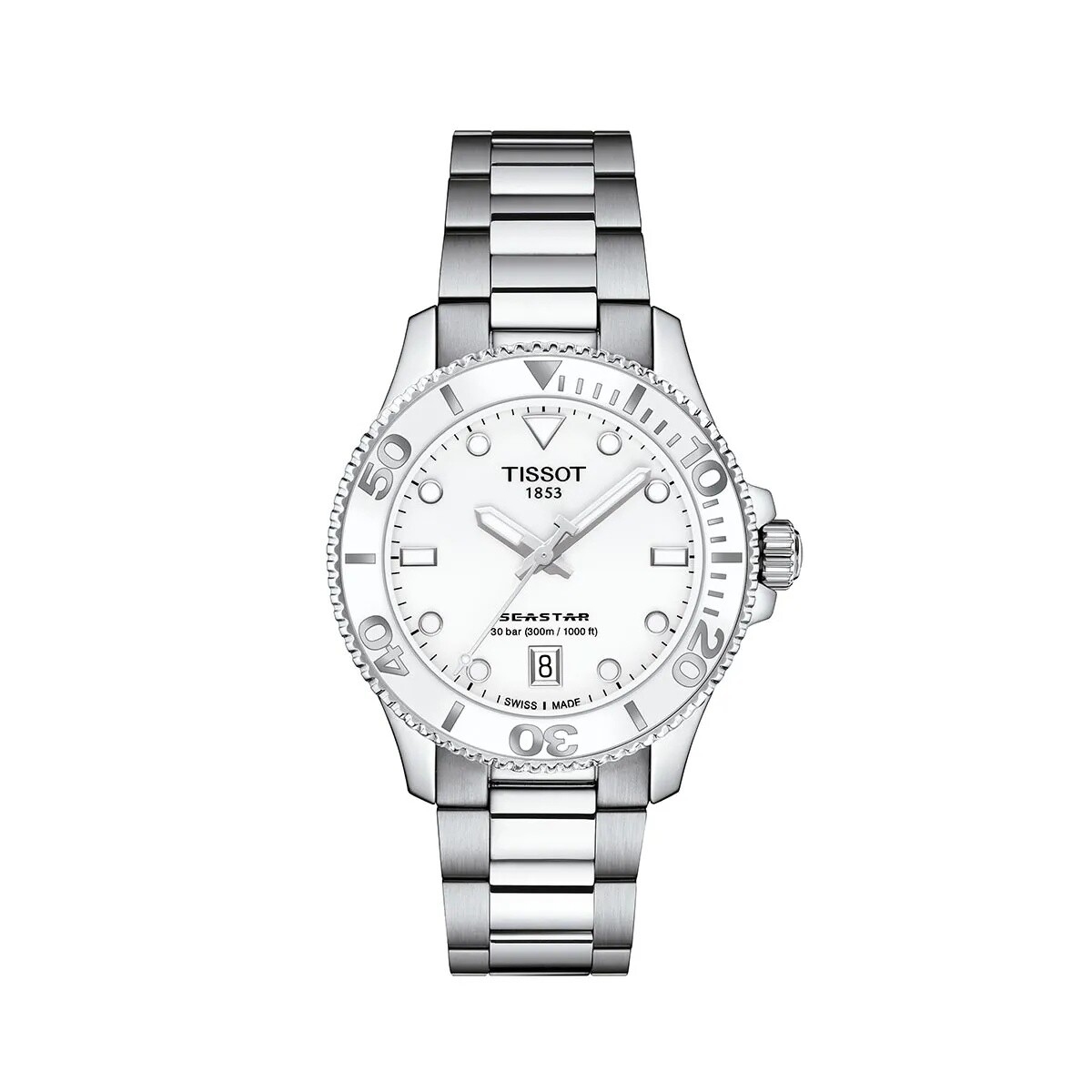 Reloj Tissot Seastar T1202101105100 para dama con correa de acero - Plateado 