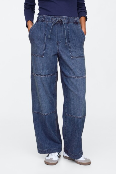 Jean Wide Leg Pull On Mujer Dark Wash Indigo