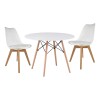 Juego de comedor Con Mesa Circular de 80 cm + 2 sillas Eames Acolchonadas Blanco