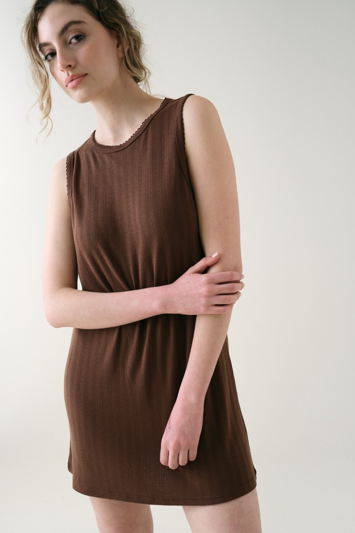 Camisón Sin Manga Pointelle Marron