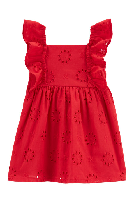 Vestido de algodón, con ojales, rojo Sin color