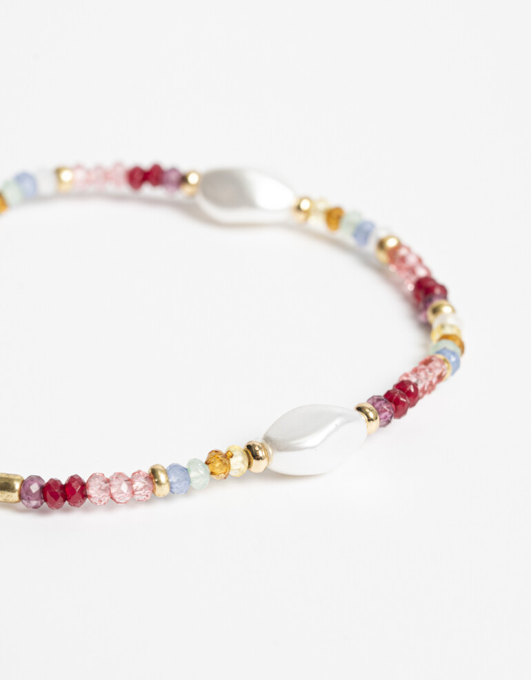 Pulseras Elásticas Canutillos Pulsera Elástica Beads Y Perla Sintética - Dorado