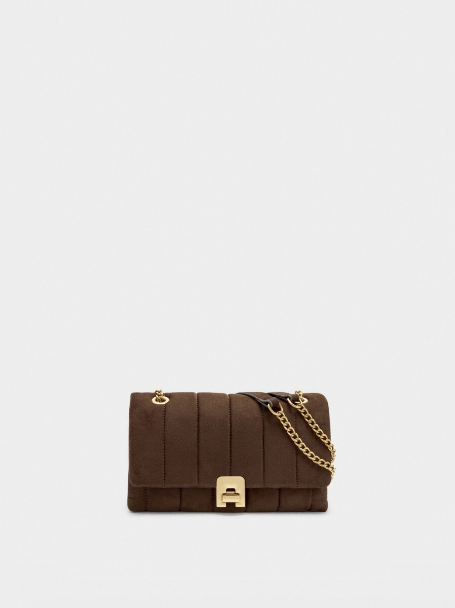 Bolso De Hombro Efecto Piel Con Solapa - marron 