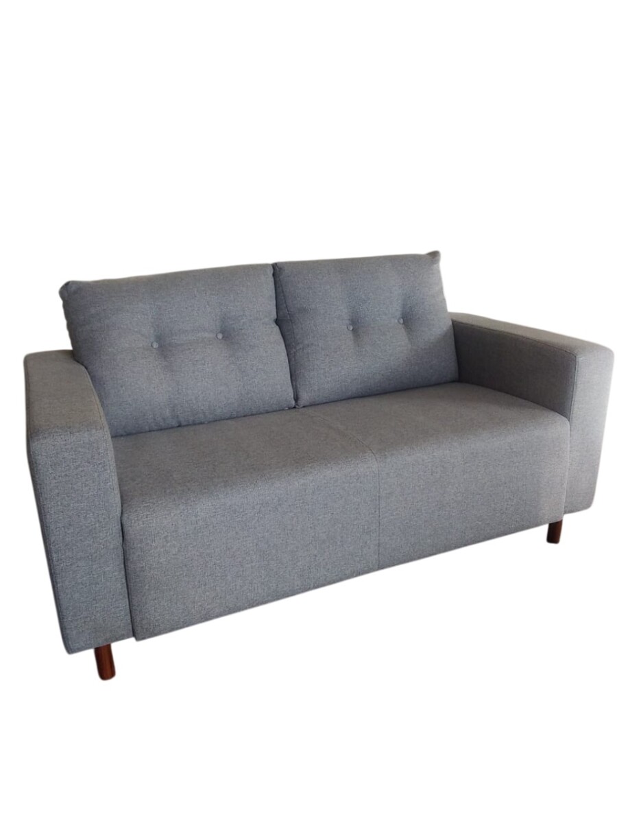 Sofa 3 cuerpos tela Gris Brillo con respaldo semi capitoneado 