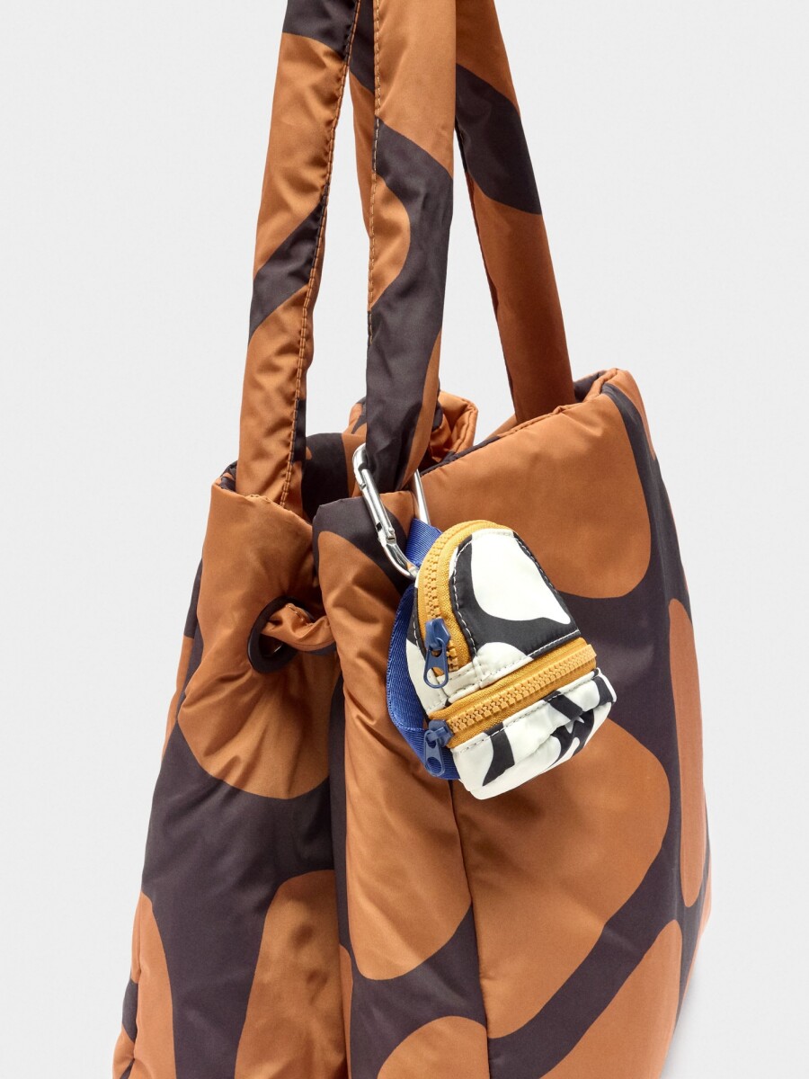 Bolso Shopper De Nylon Estampado Con Colgante naranja