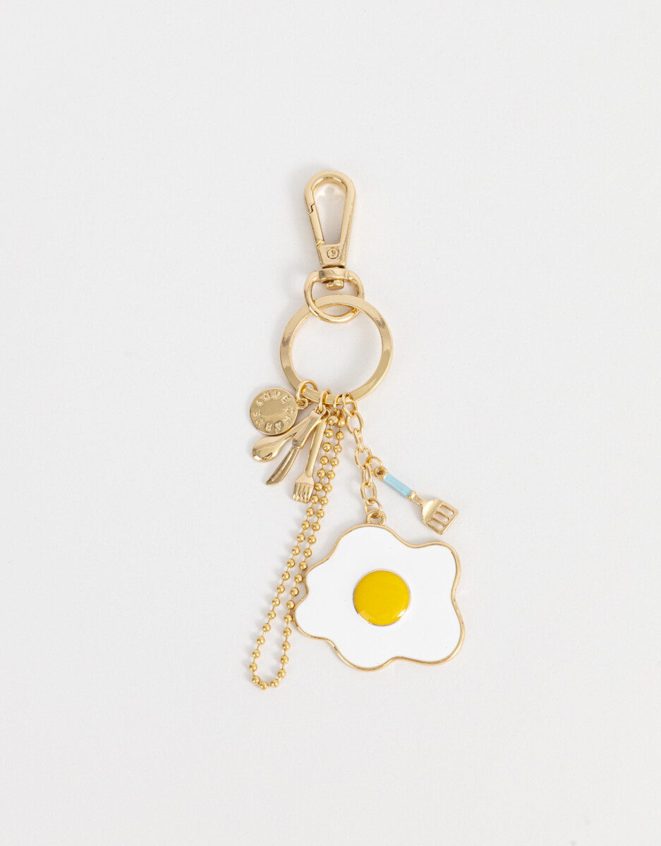 Llavero Con Charm De Huevo Frito Y Utensillos De Cocina 