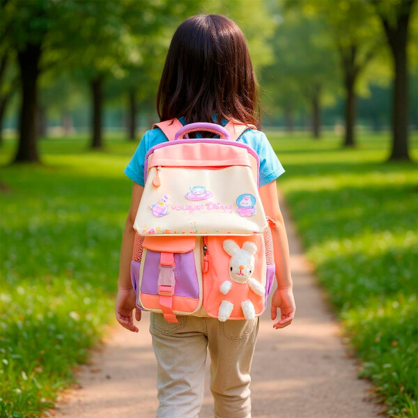 Mochila Kawaii Escolar Infantil Diseño Peluche Conejito Color Violeta