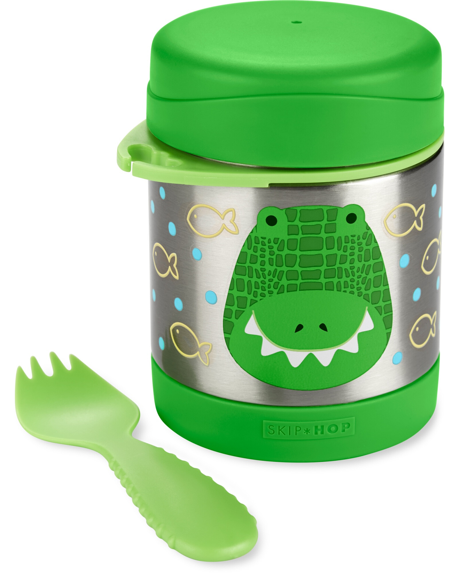 Tupper de acero inoxidable con cubierto, diseño cocodrilo Tupper de acero inoxidable con cubierto, diseño cocodrilo