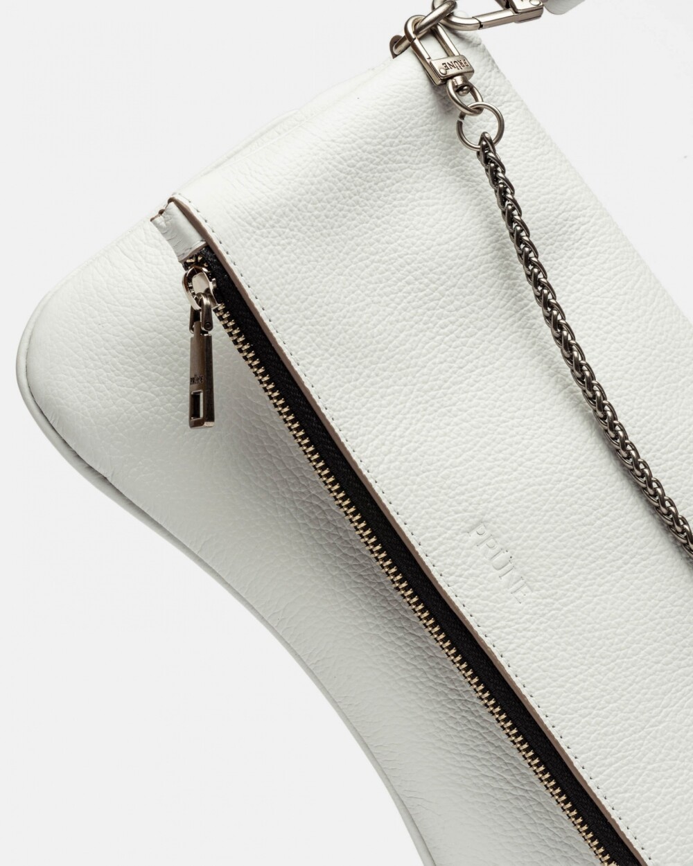 Bandolera Curve en cuero graneado Blanco
