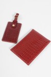 Set de funda para pasaporte y tag de valija croco bordo