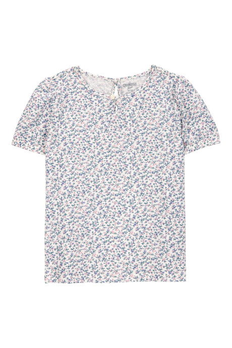 Blusa de algodón, manga corta, diseño floral Sin color