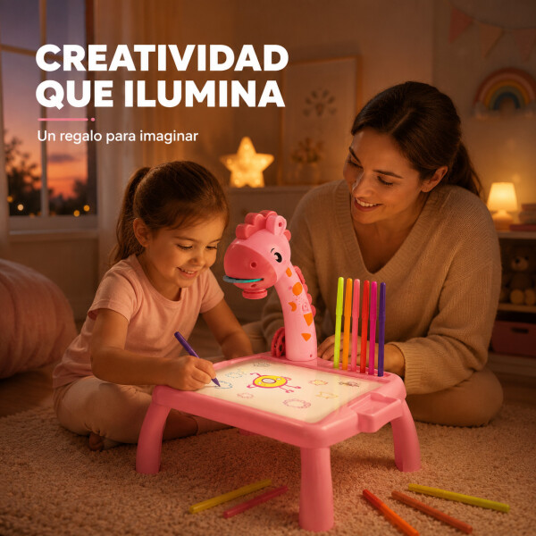 Jirafa Pizarra Mesa Proyector Led + Accesorios Para Dibujar Color Rosa