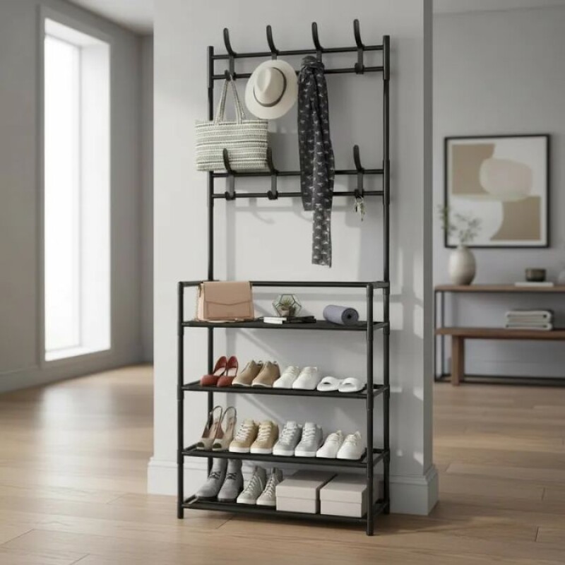 Zapatera Perchero Organizador Rack Multifuncional con 4 Estantes Zapatera Perchero Organizador Rack Multifuncional con 4 Estantes