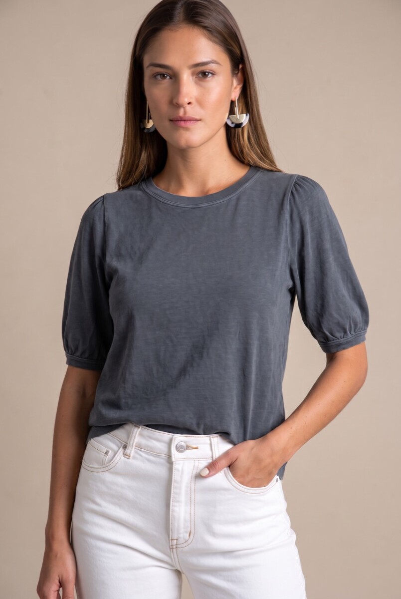 Remera Algodón Manga Globo - Gris Oscuro 