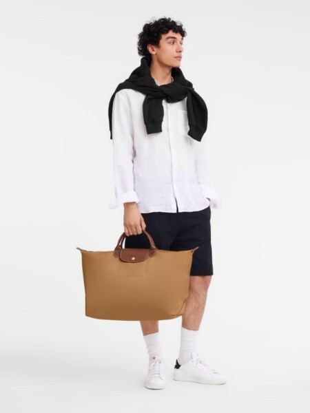 Longchamp -Bolso de viaje Longchamp plegable con cierre y asa corta, Le pliage Beige