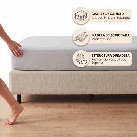 Base Box Sommier Tapizada en Lino Beige para Colchón 1 PLAZA 78 x 188 x 35 cm