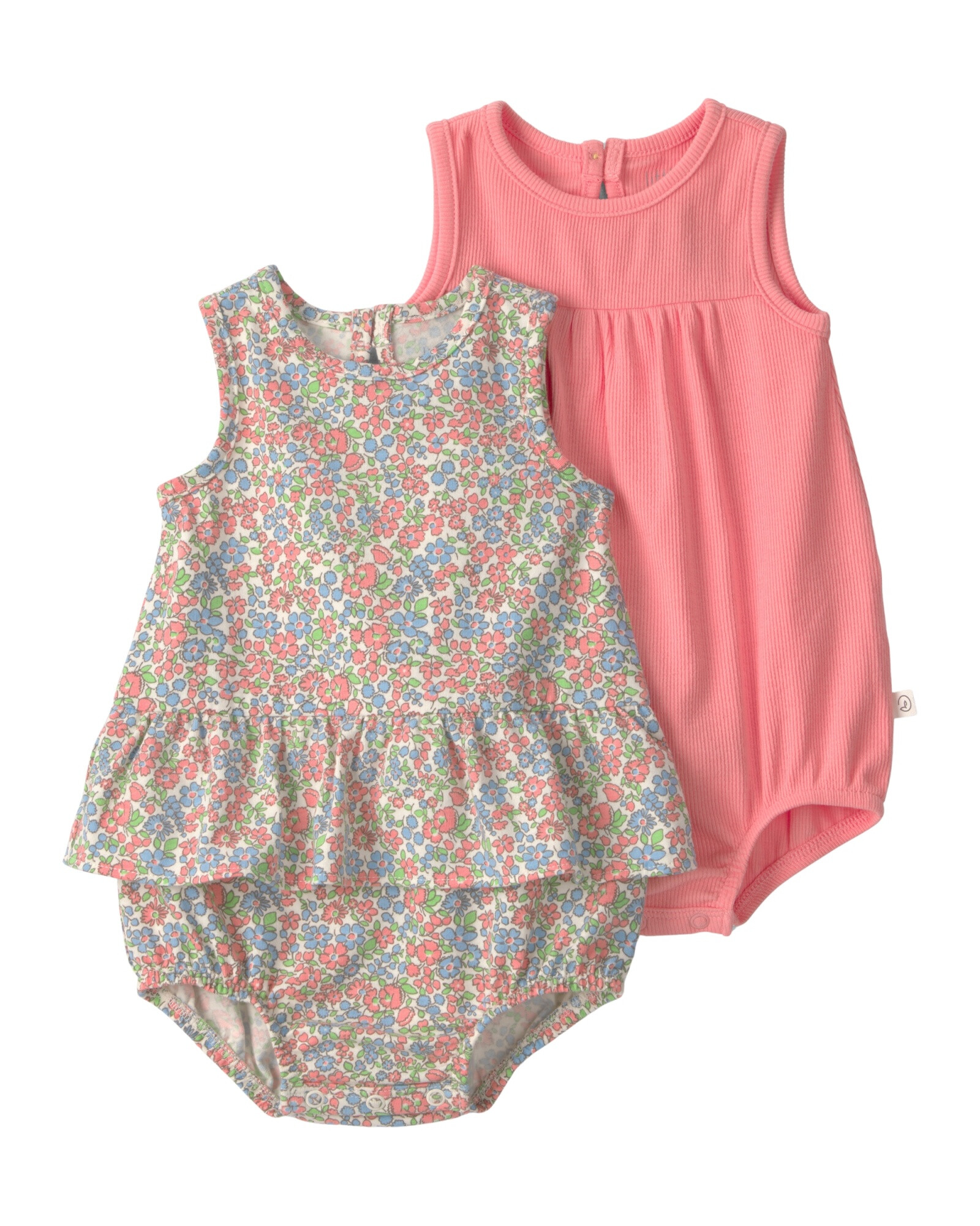 Pack dos bodies bombachudos de algodón orgánico, diseños floral y rosa Sin color