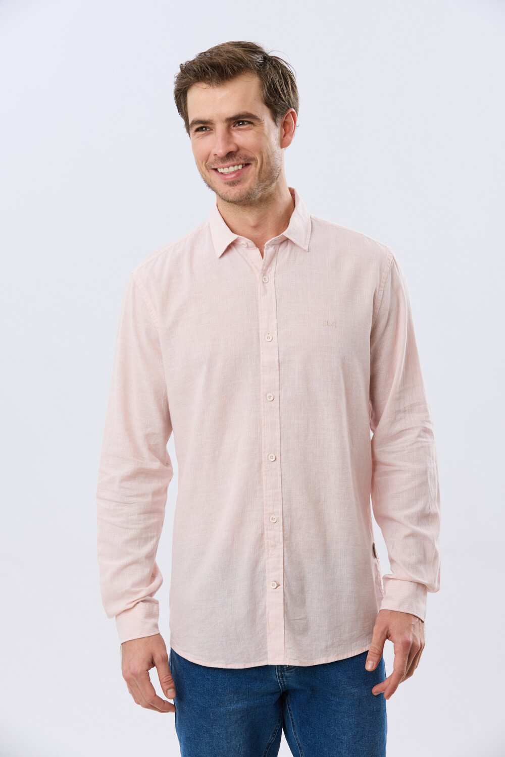 CAMISA RAYADA DE LINO Rosa