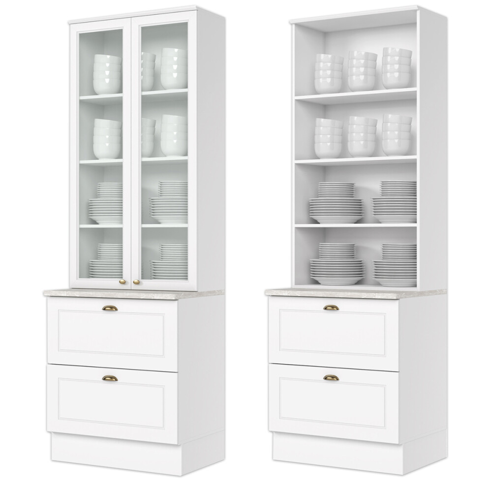 PANELERO TORRE 2 PUERTAS EN VIDRIO 2 CAJONES ARMARIO CON ESTANTERÍA - LINEA AMERICANA BLANCO