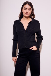 Cardigan Cuello Polo Negro