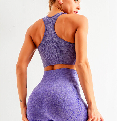 Conjunto Deportivo Dama X3 Piezas Calza Top Yoga Gym Violeta