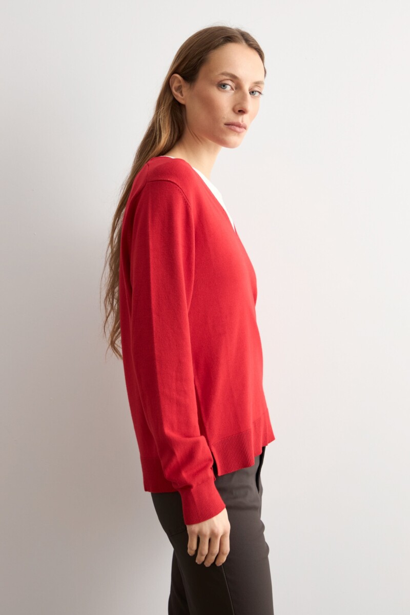 Sweater básico escote V rojo