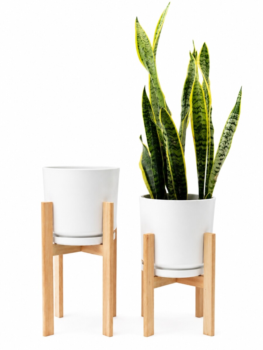 MACETA CERAMICA GRANDE CON SOPORTE ALTO BLANCA